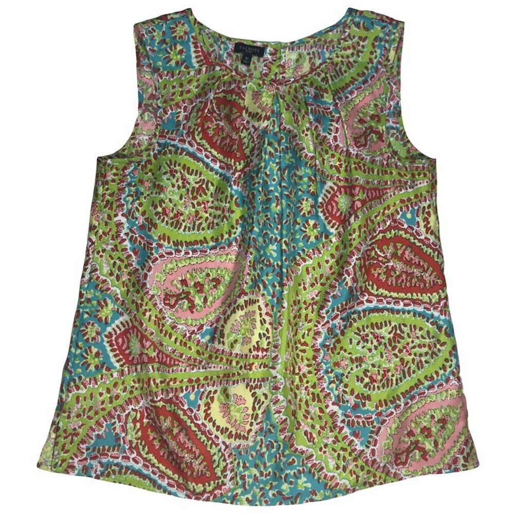 Talbots Women’s Blouse Top Size 8P Petite Paisley Button Up Back Tank Top Shirt